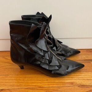 Zara Black Ruffle Ankle Boots Size 7.5